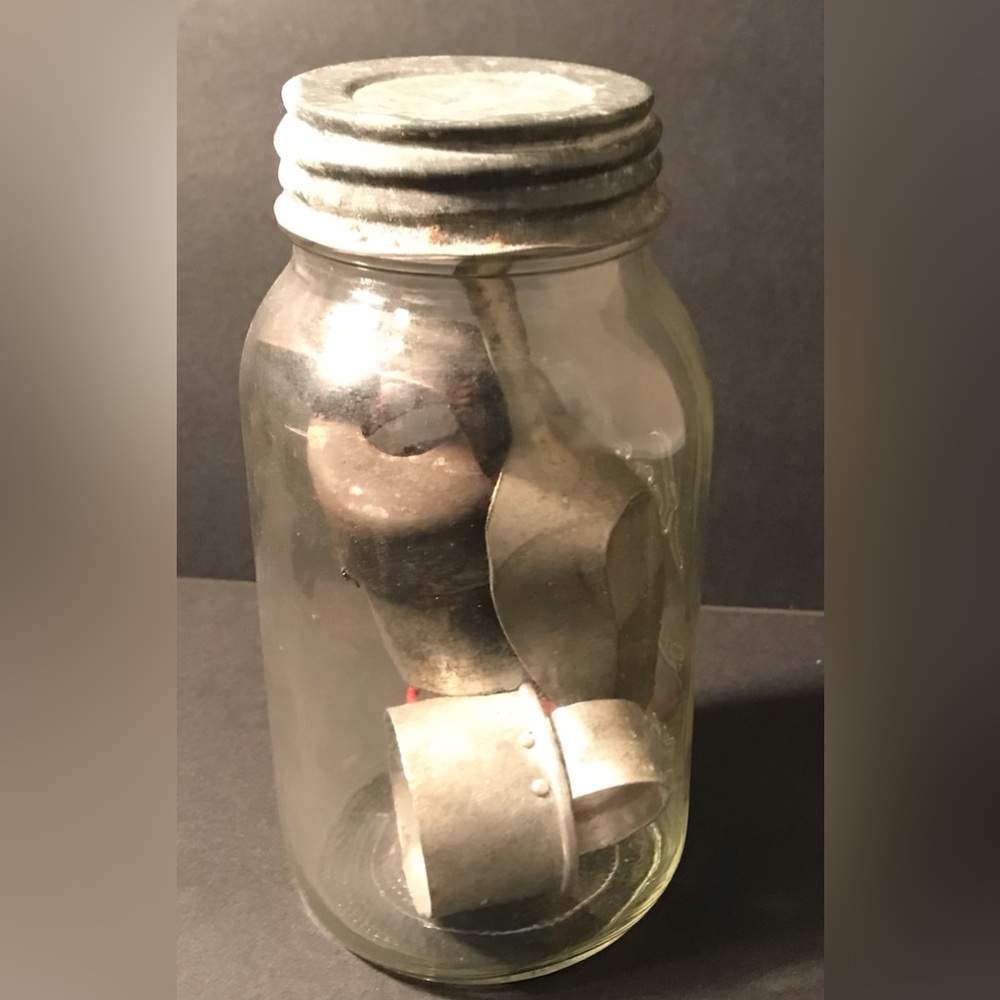Vintage Qt Size Ball Jar With Zinc Lid Full Of Metal Kitchen Items